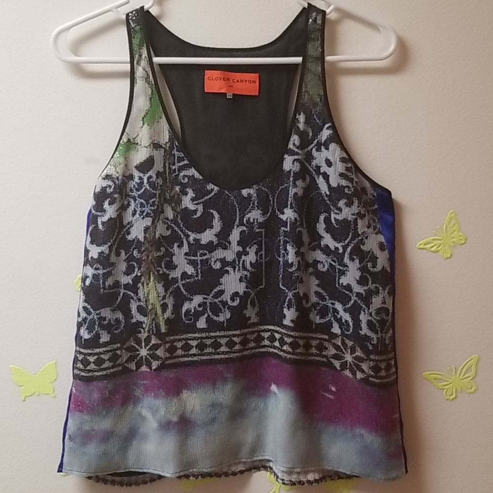 Clover Canyon Sequin Racerback Print top XS